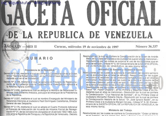 Gaceta Oficial 36337 del 19 Noviembre 1997