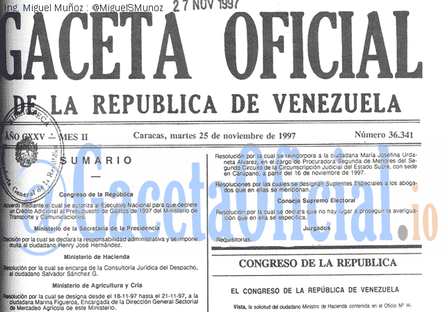 Gaceta Oficial 36341 del 25 Noviembre 1997