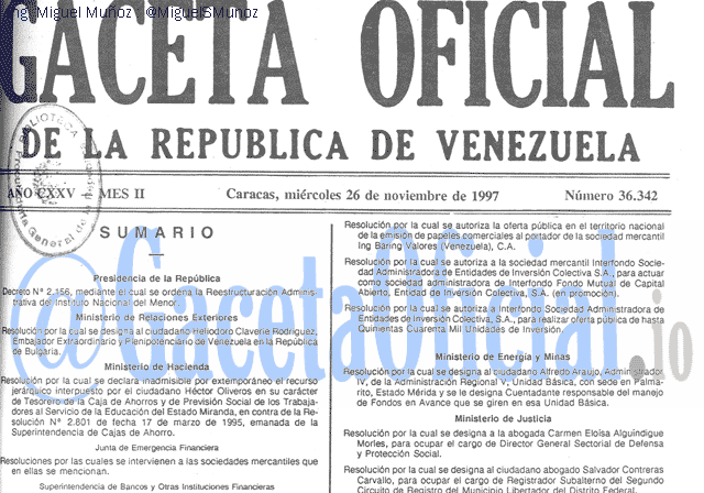 Gaceta Oficial 36342 del 26 Noviembre 1997