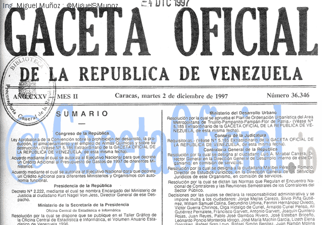 Gaceta Oficial 36346 del 2 Diciembre 1997