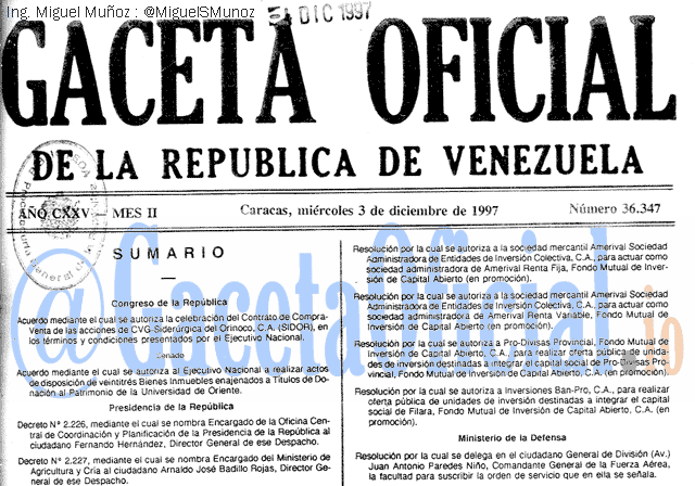 Gaceta Oficial 36347 del 3 Diciembre 1997