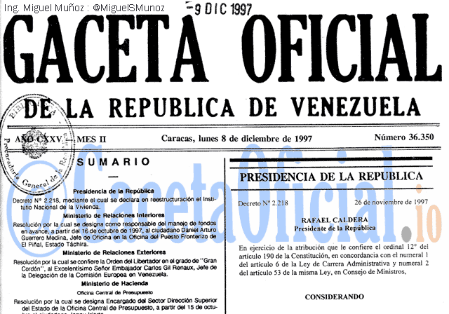 Gaceta Oficial 36350 del 8 Diciembre 1997