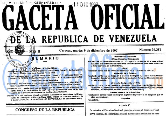 Gaceta Oficial 36351 del 9 Diciembre 1997