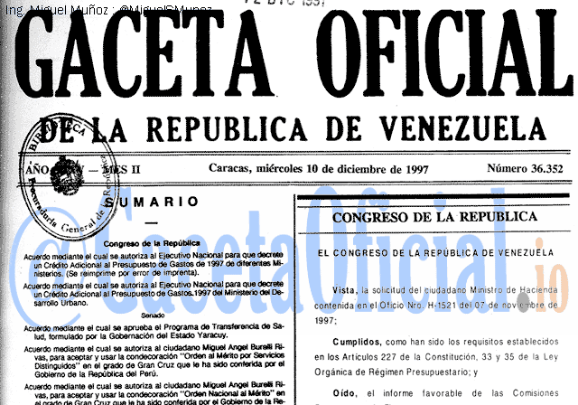 Gaceta Oficial 36352 del 10 Diciembre 1997