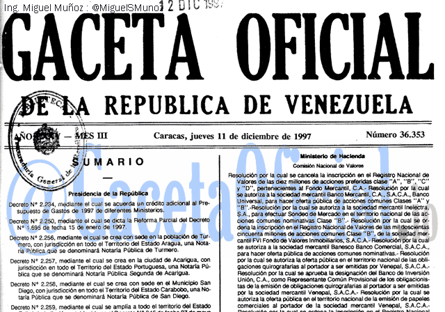 Gaceta Oficial 36353 del 11 Diciembre 1997