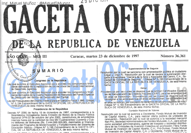 Gaceta Oficial 36361 del 23 Diciembre 1997