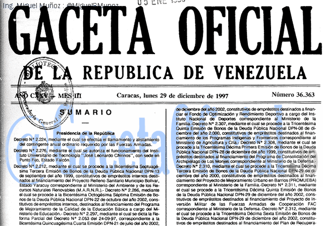 Gaceta Oficial 36363 del 29 Diciembre 1997