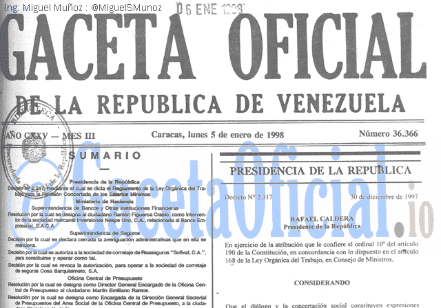Gaceta Oficial 36366 del 5 Enero 1998