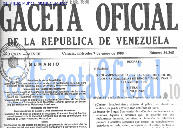 Gaceta Oficial 36368 del 7 Enero 1998