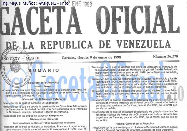 Gaceta Oficial 36370 del 9 Enero 1998