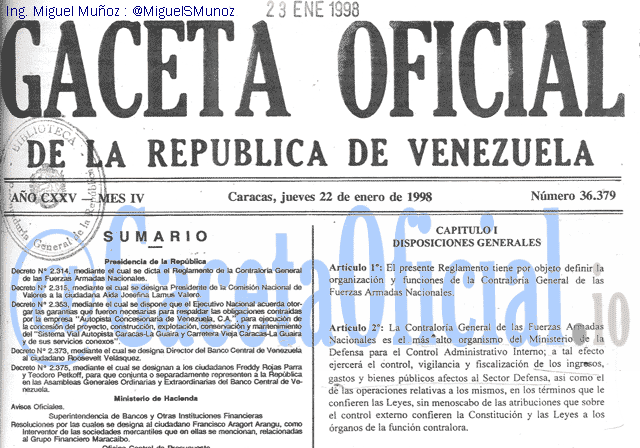 Gaceta Oficial 36379 del 22 Enero 1998