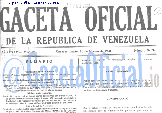 Gaceta Oficial 36392 del 10 Febrero 1998