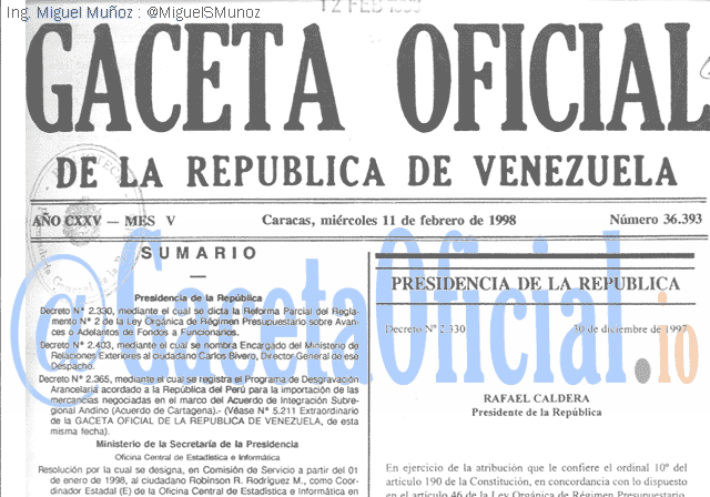 Gaceta Oficial 36393 del 11 Febrero 1998