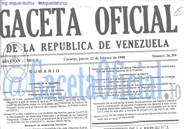 Gaceta Oficial 36394 del 12 Febrero 1998