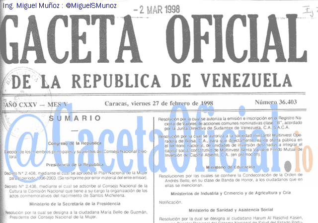 Gaceta Oficial 36403 del 27 Febrero 1998