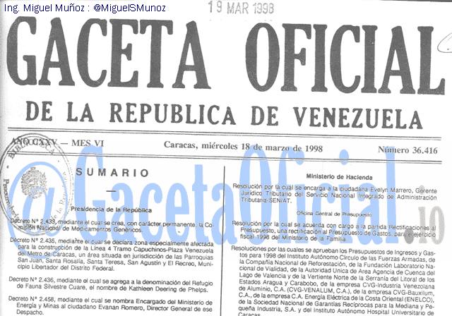 Gaceta Oficial 36416 del 18 Marzo 1998