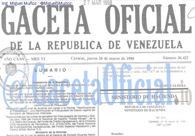 Gaceta Oficial 36422 del 26 Marzo 1998