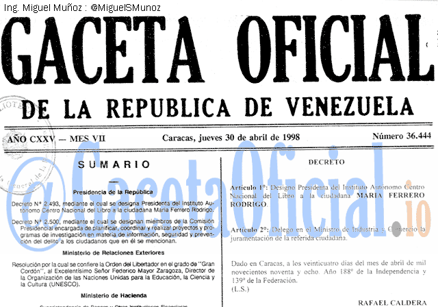 Gaceta Oficial 36444 del 30 Abril 1998
