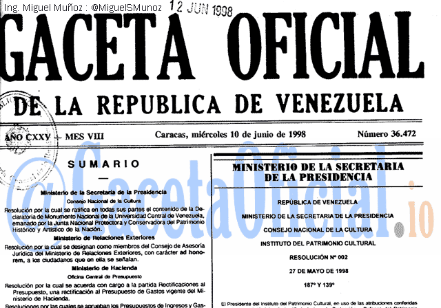 Gaceta Oficial 36472 del 10 Junio 1998