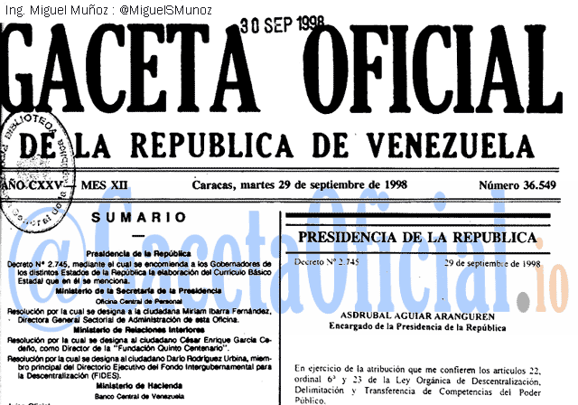 Gaceta Oficial 36549 del 29 Septiembre 1998