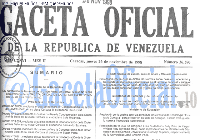 Gaceta Oficial 36590 del 26 Noviembre 1998
