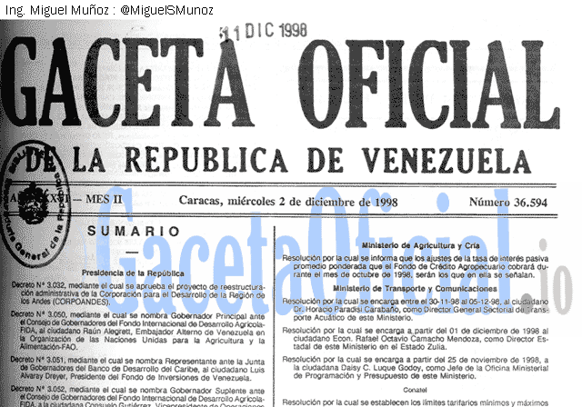 Gaceta Oficial 36594 del 2 Diciembre 1998
