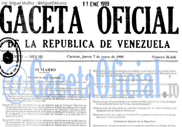 Gaceta Oficial 36616 del 7 Enero 1999