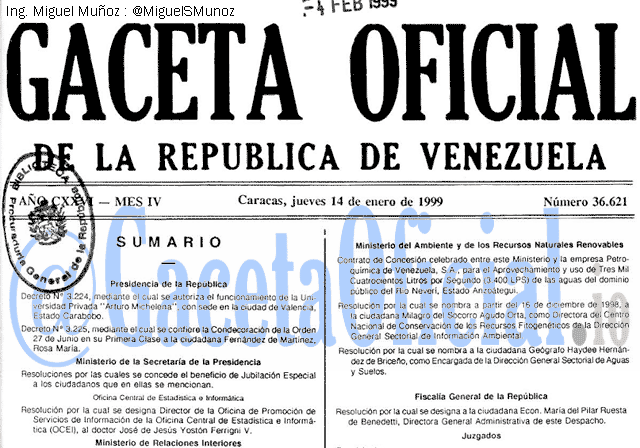 Gaceta Oficial 36621 del 14 Enero 1999