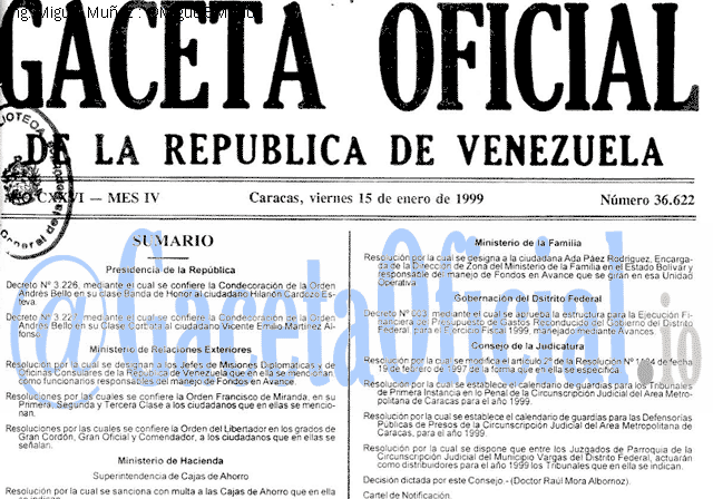 Gaceta Oficial 36622 del 15 Enero 1999