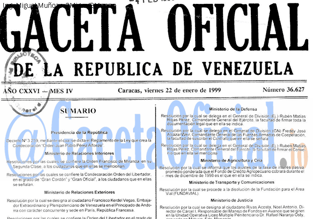 Gaceta Oficial 36627 del 22 Enero 1999