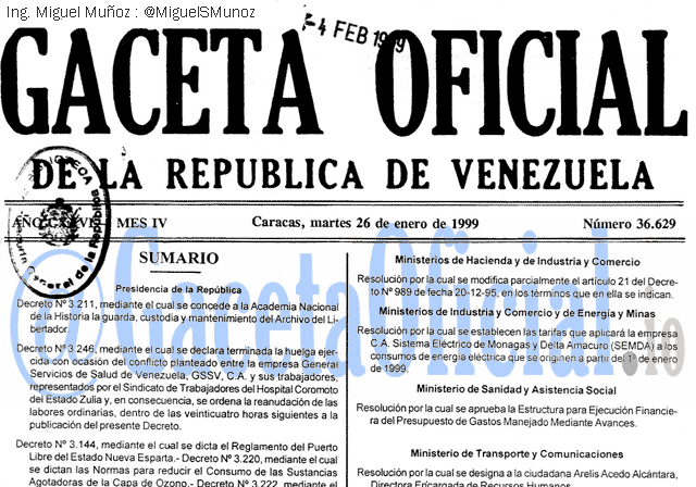 Gaceta Oficial 36629 del 26 Enero 1999