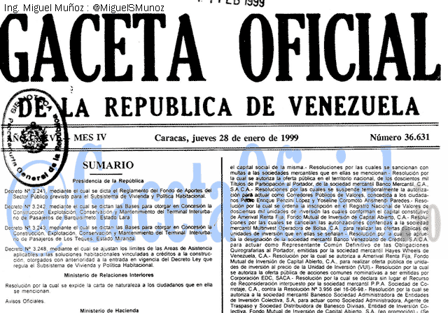 Gaceta Oficial 36631 del 28 Enero 1999
