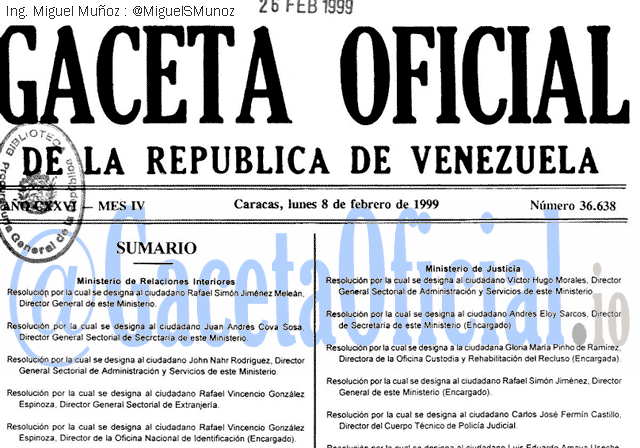 Gaceta Oficial 36638 del 8 Febrero 1999