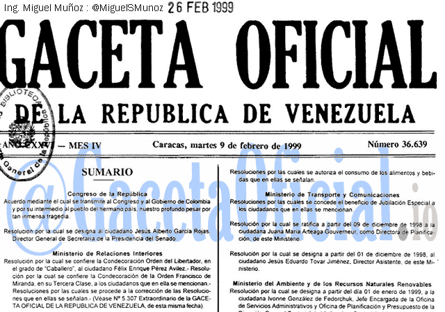 Gaceta Oficial 36639 del 9 Febrero 1999