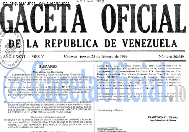 Gaceta Oficial 36649 del 25 Febrero 1999