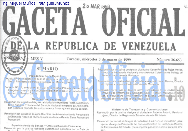 Gaceta Oficial 36653 del 3 Marzo 1999