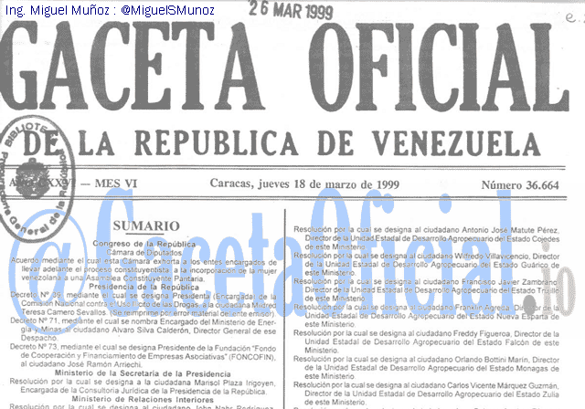 Gaceta Oficial 36664 del 18 Marzo 1999