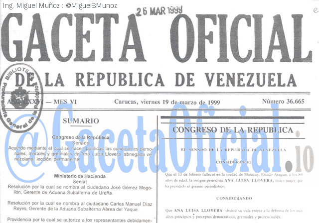 Gaceta Oficial 36665 del 19 Marzo 1999