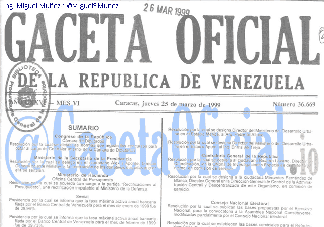 Gaceta Oficial 36669 del 25 Marzo 1999