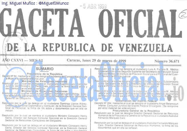 Gaceta Oficial 36671 del 29 Marzo 1999