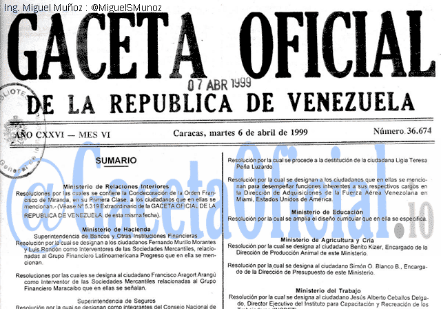 Gaceta Oficial 36674 del 6 Abril 1999