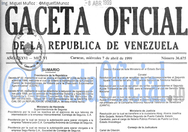 Gaceta Oficial 36675 del 7 Abril 1999