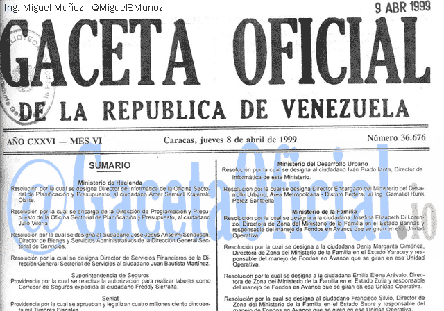 Gaceta Oficial 36676 del 8 Abril 1999