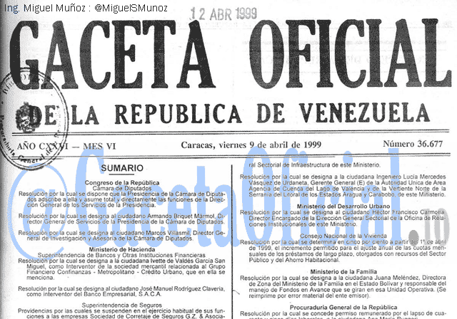 Gaceta Oficial 36677 del 9 Abril 1999
