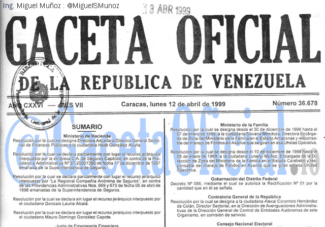 Gaceta Oficial 36678 del 12 Abril 1999