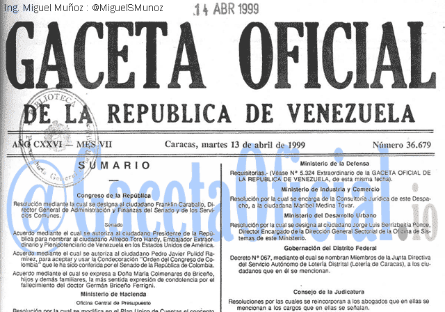 Gaceta Oficial 36679 del 13 Abril 1999