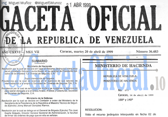 Gaceta Oficial 36683 del 20 Abril 1999