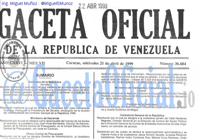 Gaceta Oficial 36684 del 21 Abril 1999