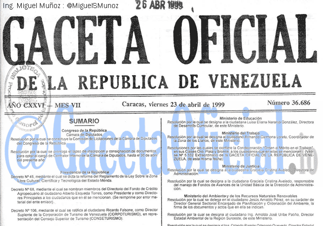 Gaceta Oficial 36686 del 23 Abril 1999