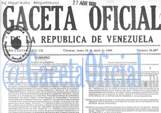 Gaceta Oficial 36687 del 26 Abril 1999